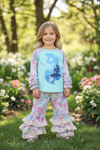 🌸Aqua blue / floral & Mermaid printed girls 2 piece set. YW-OF2020-366