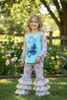 🌸Aqua blue / floral & Mermaid printed girls 2 piece set. YW-OF2020-366