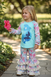 🌸Aqua blue / floral & Mermaid printed girls 2 piece set. YW-OF2020-366