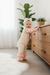🌸Howdy Valentine" Checker printed baby romper w/ ruffle hem. RPG05203003 AMY