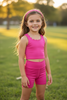 Fuchsia Scallop tank top & fuchsia biker shorts. High performance active wear. GSSO081903-JEAN