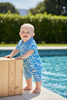 Multi-Color shark printed on baby romper with snaps. SR110607-JEAN