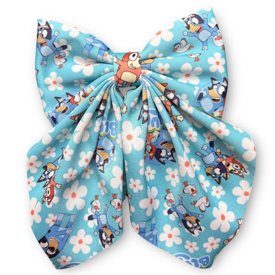 Blue* printed coquette hair bows w/alligator clip. (4PCS/$10.00) BW-2025-2