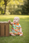 🌸Carrot printed with orange & green contrast baby romper with snaps. RPB50063 JEAN