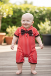 🌸Bow tie White stripe on red baby romper with printed bunny. RPB50113 JEAN