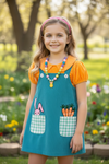 🌸Teal Easter overall dress with orange bubble shirt. OFG42832 JEAN