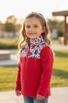 Red Multi Color heart printed on cheetah pullover sweater. AMY