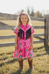 Fuchsia western printed girls button up dress. GSD112707-AMY