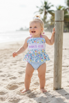 LT. Blue, yellow, coral & pink floral w/gingham printed bodysuit. SWG60070 AMY