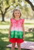 Watermelon tie dye tunic with ruffle sleeves and red shorts. OFG60281 AMY