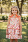 3 Tiered layered dress w/orange printed paisley. DRG60402 AMY