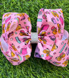 Pencil form of bow, flower, ruler, book printed hair bow. BW-DSG-5149