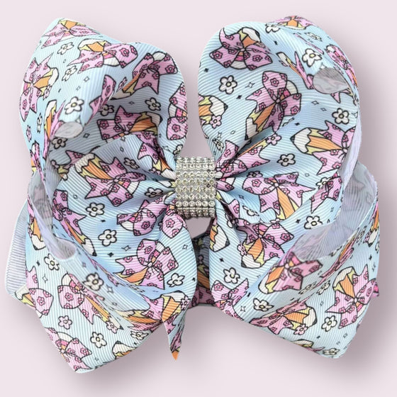 Back to school double layer printed rhinestone hair bows.