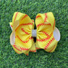 6.5" Softball printed double layer hair bow. (4pcs/$10.00) BW-DSG-5109