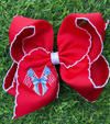 Embroidered bow on red w/ white moon stitch. 4pcs/$12.00 BW-DSG-5130