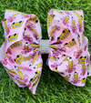 Pencil & School bus printed on pink double layer hair bows. 4pcs/$10.00 BW-DSG-5129