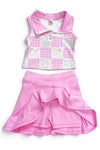 Coquette-Gingham printed top and pleaded skort. GSD013007-SOL