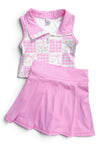 Coquette-Gingham printed top and pleaded skort. GSD013007-SOL