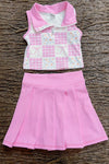 Coquette-Gingham printed top and pleaded skort. GSD013007-SOL