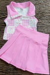 Coquette-Gingham printed top and pleaded skort. GSD013007-SOL