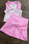 Coquette-Gingham printed top and pleaded skort. GSD013007-SOL