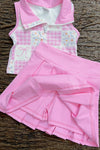 Coquette-Gingham printed top and pleaded skort. GSD013007-SOL