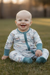Mallard Duck printed on white baby bodysuit with fold over hands & feet LR0425-5-SOL