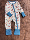 Green Mallard Duck printed baby romper w/foldable footie & hands. LR0425-7-SOL