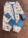 Green Mallard Duck printed baby romper w/foldable footie & hands. LR0425-7-SOL