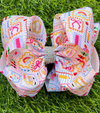 Crayon, pencil, Bus, bow printed back to school hair bow. 4pcs/$10.00 BW-DSG-5133