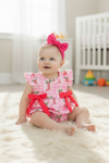 Pink Gingham w/ boot printed baby romper w/snaps. RPG60874 JEAN