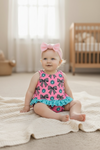 Checkered coquette bow printed on pink baby 2 piece set. RPG60870 JEAN