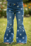 Bow printed on denim bootcut jeans w/adjustable waistband.  PNG60121 AMY