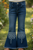 Dark denim blue boot stitch bleached pants. PNG60139 AMY