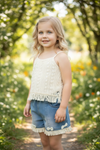Ivory lace tank top w/spaghetti top & shorts.  OFG60438 AMY