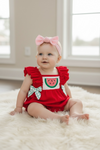 Red baby romper w/watermelon application. RPG60302 SOL