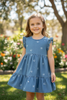 Bleached bow ruffle hem dress with angel sleeves. DRG60416 JEAN