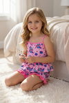 Blue Cat printed on pink girls short set. OFG60969 AMY