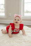 Red baby romper w/watermelon application. RPG60302 SOL