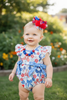 Patriotic bow printed baby romper with size bows & angel sleeves. RPG61011 AMY
