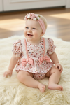 Multi-Color Ditsy floral baby romper with front bows & embroidery details. RPG61173 AMY