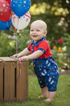Red & navy blue patriotic baby romper with snaps. RPB60254 AMY