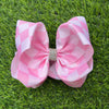 6.5 Lt. Pink checkered printed -rhinestone alligator hair bow. 4pcs/$10.00 B107