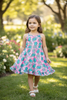 Concho & pink cow printed ruffle hem twirl dress. DRG61581 AMY