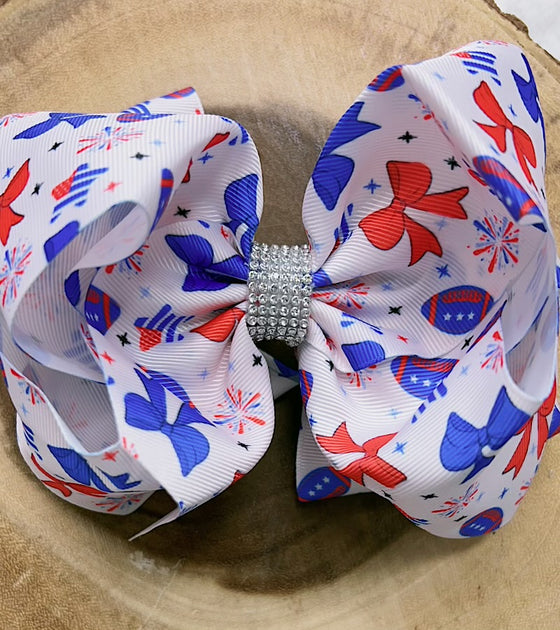 Patriotic football coquette printed double layer hair bows. 4pcs/$10.00 BW-DSG-1019.