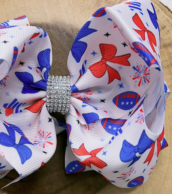 Patriotic football coquette printed double layer hair bows. 4pcs/$10.00 BW-DSG-1019.