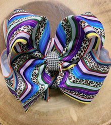  Cheetah & multi stripe printed double layer hair bow. 4pcs/$10.00 BW-DSG-B7