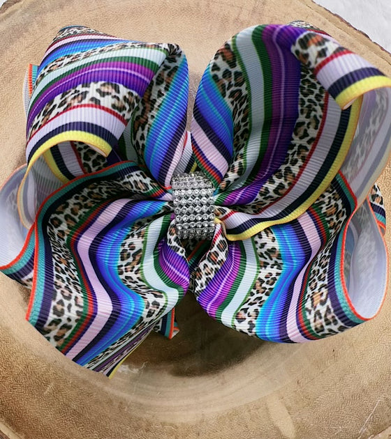 Cheetah & multi stripe printed double layer hair bow. 4pcs/$10.00 BW-DSG-B7