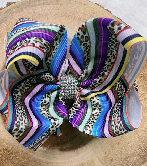 Cheetah & multi stripe printed double layer hair bow. 4pcs/$10.00 BW-DSG-B7