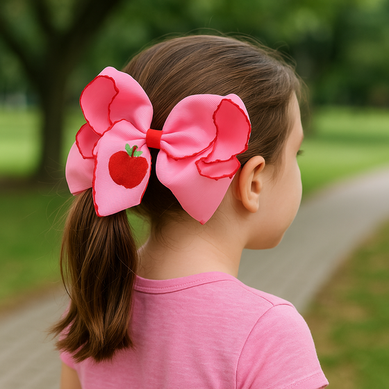 Moon stitch 5" embroidered hair bows w/2.25"Ribbon(approx.) 4pcs/$12.00
